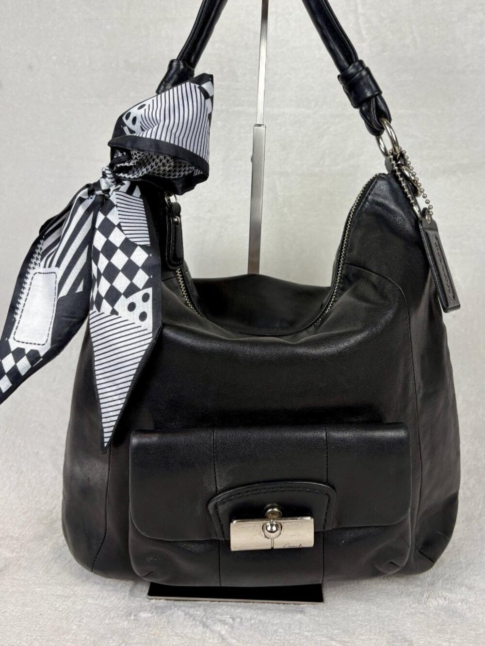 Coach Y2K Kristin Hobo in Black Glovetanned Leather with Scarf